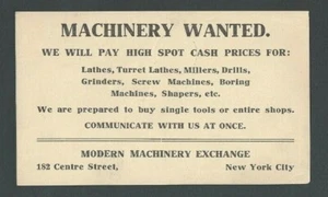 1916 NY Modern Machinery Exchange Wants Lathes Drills Grinders Etc - Picture 1 of 1