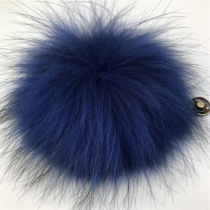 15cm 6" Royal Blue Real Raccoon Fur Pompom Ball W Snap Button For Beanie Hat Cap - Picture 1 of 1