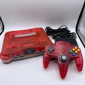 Nintendo 64 Japan Game Console Clear Red Controller Cables Set Tested Working - Picture 1 of 15