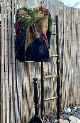 Prenda superior bordada de terciopelo multicolor boho indio bohemio bohemio true vintage Foto 1 de 4