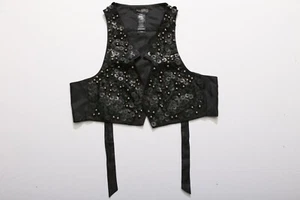 EUC SZ M Women Black Bisou Bisou Sleeveless Lined Embellish Beaded Vest - Picture 1 of 6