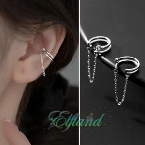 Echt 925 Sterling Silber * Ohrklemme Ohrclip Ear Cuff * Doppel Ring Kette - Bild 1 von 4