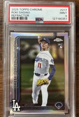2025 Topps Chrome - Roki Sasaki #217 Refractor (RC) PSA 9 - Image 1 of 4