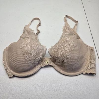 Natori Women Bra 32D Beige Floral T Shirt Underwired Lace Strap Embroidered - Image 1 of 4