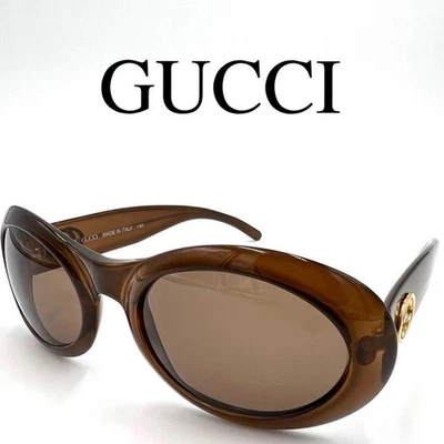 Óculos de sol vintage Gucci oversized marrom oval intertravado GG retrô Sunnies - Imagem 1 de 4