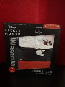 Disney Mickey Mouse 3 Pack Mens Boxer Briefs Briefly Stated Size S Fly Pouch - Picture 1 of 2