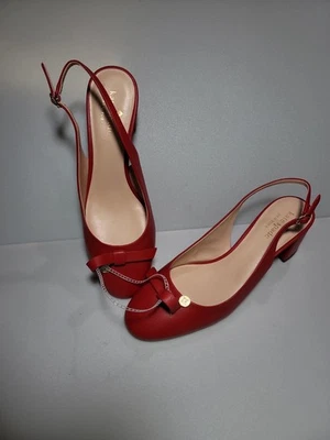 KATE SPADE NEW YORK Cuero Rojo Tacón Bloque Cordones Medallón Arco Talla Bomba 9,5  Foto 1 de 4