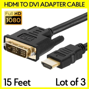 3 Pack 15 Feet DVI to HDMI Cable Adapter Connector Converter Monitor TV PC Cord - Picture 1 of 4