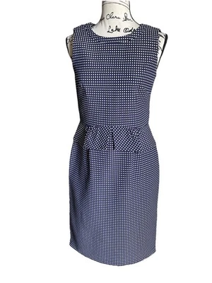 Vestido Tahari Sin Mangas Azul Marino Con Lunares Blancos Forrado Espalda Cremallera Talla 6 Foto 1 de 4