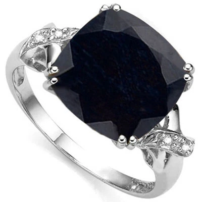 5.65 CTW GENUINE DIAMOND & GENUINE SAPPHIRE PLATINUM OVER 0.925 S.SILVER RING Foto 1 de 2