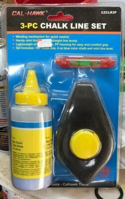 3PC Chalk Line Set 100ft line 4oz blue color chalk mini line level gift Bin #1 - Image 1 of 2