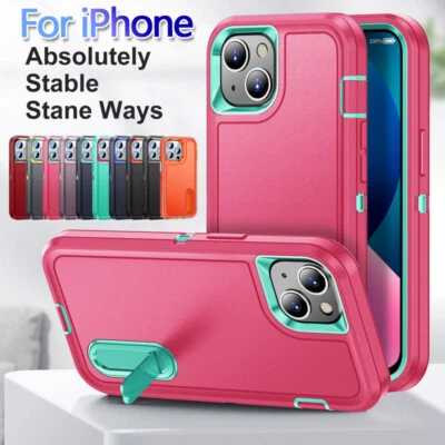 Case For iPhone 16 15 14 13 12 Pro Max Hybrid Rubber Stand Shockproof Hard Cover - Image 1 of 4