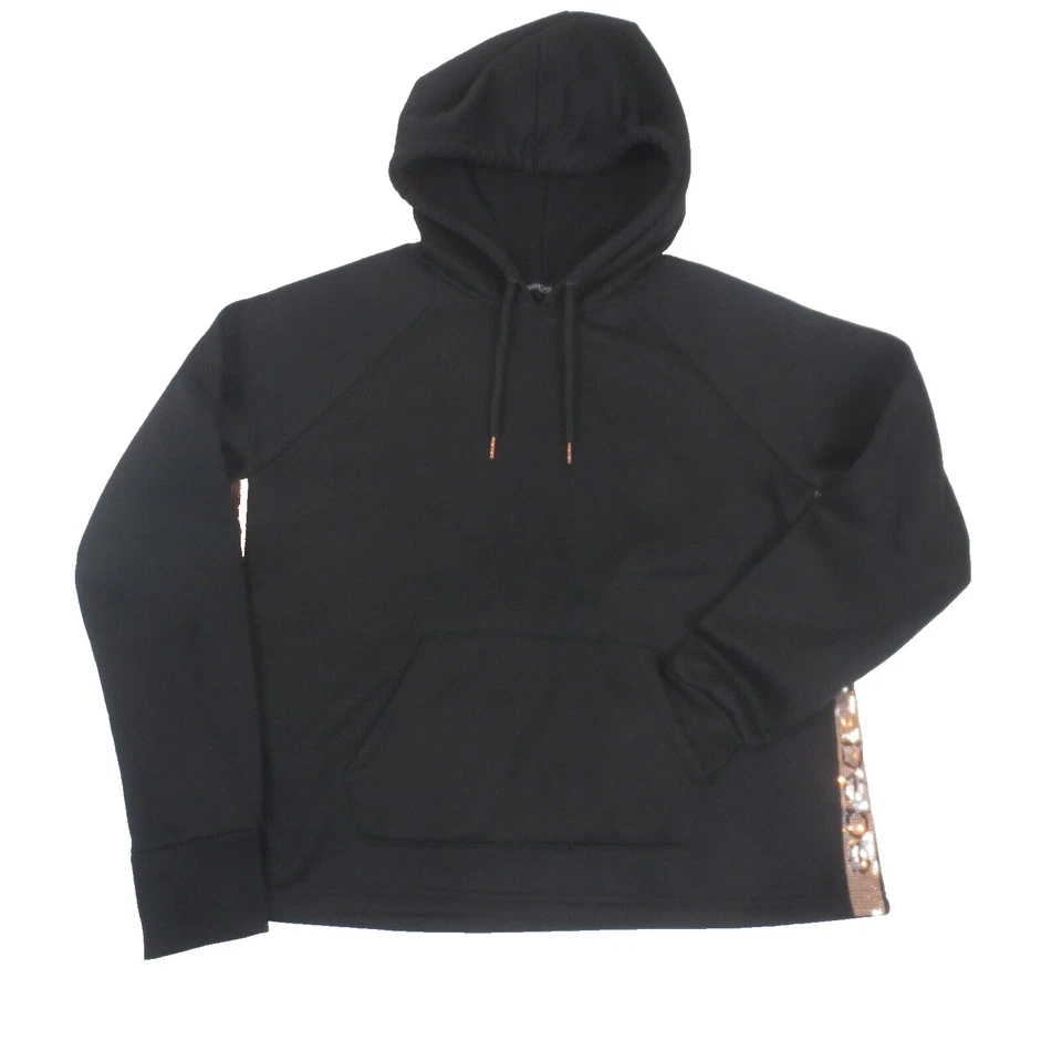 Sudadera con Capucha Bebe Sport para Mujer 1X Negra Lentejuelas Rayas Logo Informal Pullover Sudadera Foto 1 de 4