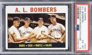 1964 Topps AL Bombers Card- Roger Maris/Mickey Mantle/Al Kaline- PSA Graded 6