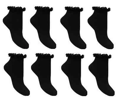 3 pairs Women's Lace Ankle Trainer Socks Ladies Cotton Lace Anklet Black 4-7 - Image 1 of 4