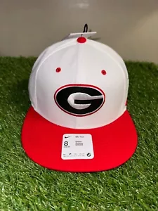 Nike UGA Dawgs Georgia Bulldogs Baseball Team Issued Fitted Cap Hat 8 White - Picture 1 of 9