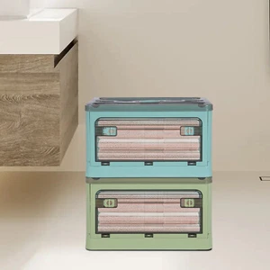 Foldable Plastic Storage Bin Stackable Storage Box 2 Tier Storage Box Green+Blue - Picture 1 of 21