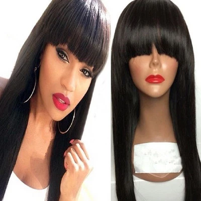 150% Brazilian Virgin Hair Straight Lace Front Human Hair Wigs With Full Bangs - Image 1 of 4