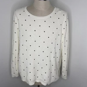 Talbots Womens Sweater Sz 1X Ivory Black Polka Dot Cable Knit Cotton Crew Neck - Picture 1 of 7