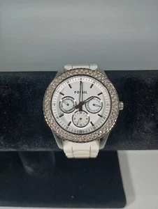 FOSSIL Stella 3 Zifferblatt Uhr Kristall Lünette 5 ATM weißes Band neue Batterie - Bild 1 von 12