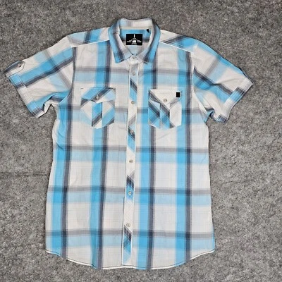 Camisa i Jeans by Buffalo Para Hombres L Azul Bolsillo Occidental Abotonada A Cuadros Manga Corta Foto 1 de 4