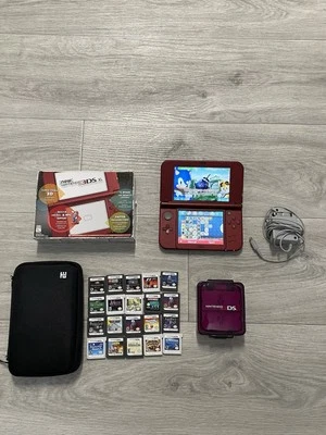 Nuevo Nintendo 3DS XL Rojo Metálico Excelente Con Caja Cargador Y 20+ Lote Juegos Foto 1 de 4