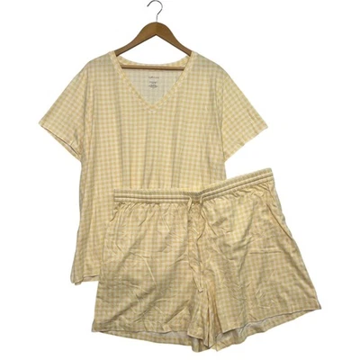 J Jill Pajama Set Womens 2X Yellow Gingham V Neck Shorts Top Ultrasoft Cozy - Image 1 of 4