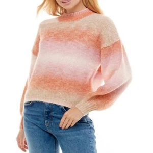 Sunrise Ombre Pullover Large Mock Rollkragen Damen Strick Ballonärmel Cropped - Bild 1 von 10