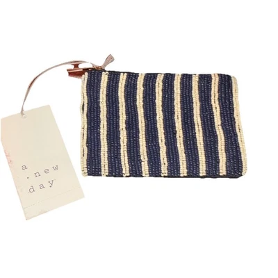 Bolso con cremallera con cuentas A New Day azul marino tostado a rayas nuevo con etiquetas monedero cambio de tarjeta Foto 1 de 3