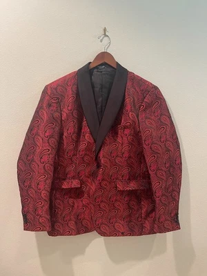 Coofandy Hombres Traje Chaqueta Rojo Paisley Jacquard Cena/Esmoquin/Ablazer Baile de graduación/Boda Foto 1 de 4
