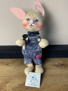 Annalee Mobilitee Doll Bunny Rabbit Blue Overalls 1991 Easter Vintage - Picture 1 of 8