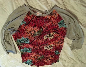 Woman's size L multicolor floral LulaRoe tee, 3/4 sleeve, poly/spandex - Picture 1 of 2