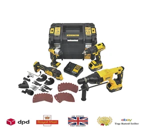 DEWALT 18V 4 Piece Kit 2 x 5Ah Battery, Combi Impact SDS Multitool Charger Box - Picture 1 of 10