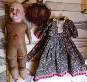 13" Antique A Marseille 370 Doll Washable Body w Vintage /Dress Hat /Needs teeth - Picture 1 of 24