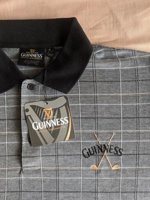 Official Guinness Golf Polo Shirt WITH TAGS Grey Black Knitted Cotton SMALL — 第 1/4 张图片