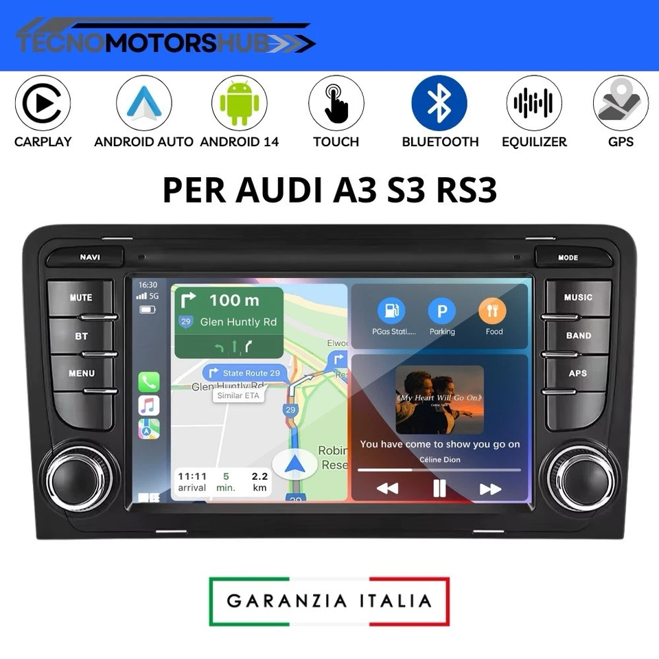 Autoradio 7” Android 15 Carplay Stereo Per AUDI A3/S3/RS3 2003-2012 NAVI 4+64GB - Immagine 1 di 4