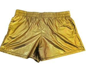 Shiny Gold Dazzle Shorts Mens XL Waist 32-34 Disco Night Club 2 Pockets - Picture 1 of 3