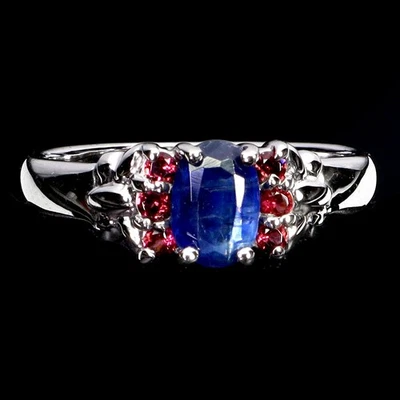 Кольцо из стерлингового серебра 925 пробы с овальным кианитом 7x5 мм родолитом гранатом драгоценными камнями ювелирные изделия 8 - Изображение 1 из 4