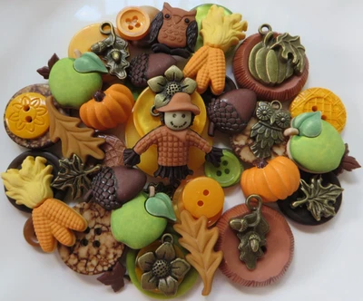 Lot of 50 Buttons & Charms (Novelty, Shank, 2 and 4-Hole)  AUTUMN / FALL MIX  #3 - Image 1 of 2