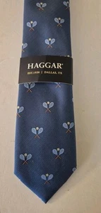 HAGGAR mens stain resistant poly geometric Tie 57" x 3” NWT Tennis Theme - Picture 1 of 4