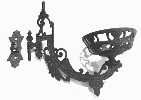 Vintage Victorian Cast Iron Wall Sconce Oil Lamp Holder Swing Arm Eastlak Cover