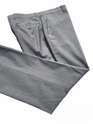 Men INC Designer Dress Pants Gray Striped Monochrome Poly Wool Flat Front 34x34 - Image 1 of 4