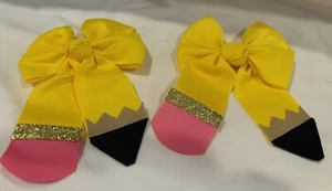 Hair Bows for Girls-Back To School Yellow Pencil Bow Of Grosgrain Ribbon (2) - Picture 1 of 2