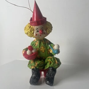Paper Mache Clown Ornament Vintage 1980s Sitting Clown Christmas - Picture 1 of 9