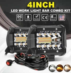 2pcs 4" inch LED Work Light Pods Combo White Amber Strobe + Wire Offroad Tractor - Picture 1 of 12