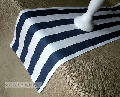 Navy Stripe Table Runner Blue Home Decor Table Linens Dining Table Centerpiece - Image 1 of 4