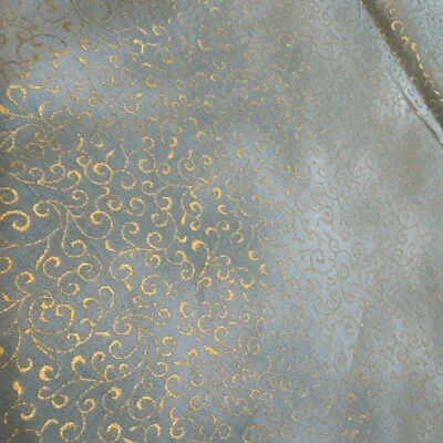 Merry Merry Hoffman Fabrics Swirls Metallic Gold Green Cotton 1 Yard C964 - Image 1 of 3