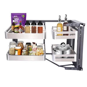 2 Tier Kitchen Blind Corner Basket Storage Organizer Soft Close Pull Out Cabinet - Picture 1 of 14