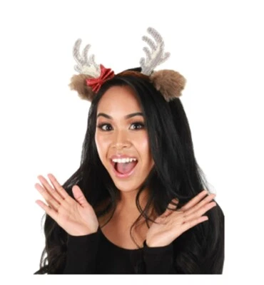 Reindeer Headband - Glitter Antlers & Bow - Christmas - Costume Accessory - Image 1 of 3