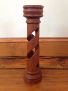 La Galleria Costa Rica Carved Spiral Round Hardwood Wood Taper Candlestick 11" - Picture 1 of 4